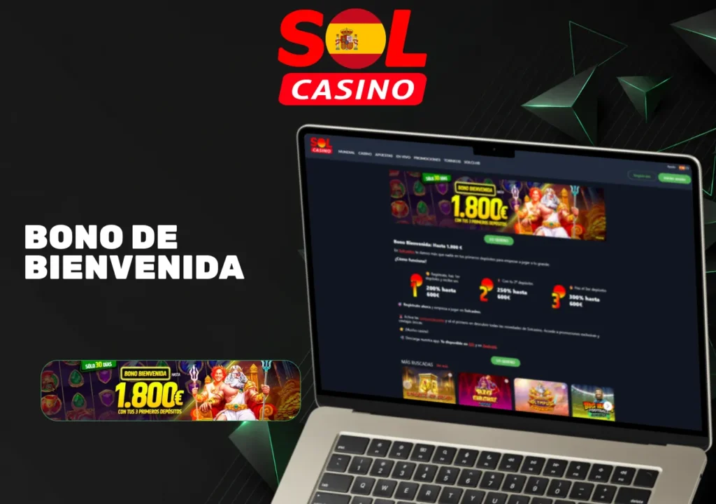 Bono de bienvenida de Sol Casino con hasta 1.800 € para nuevos jugadores y recompensas en los primeros depósitos